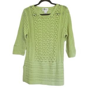AJ Andrea Jovine Open Crochet Knit Tunic Sweater Mint Green Whimsy Fairy M NWT
